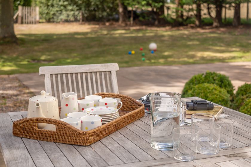 Garden Table with Tea Service and Lawn Games